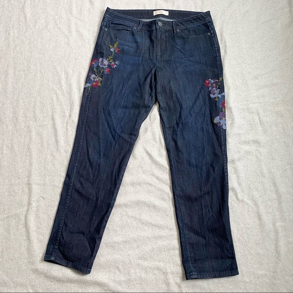 J JILL Embroidered Floral Slim Ankle Jeans Size 8 - Picture 2 of 11